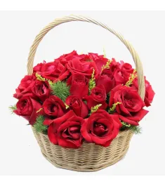 Two Dozen Red Color Roses in Basket