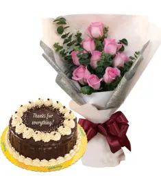 9 Red Roses with Rocky Road Cake By Goldilocks