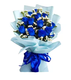 Dozen of Blue Roses in a Bouquet