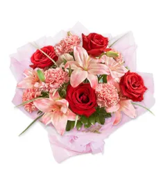 6 Red Roses,6 Pink Carnations and 3 Perfume Pink lilies