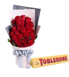 24 Red Roses with Chocolate Bar