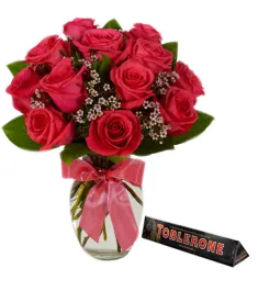 12 Red Roses witha box of m&m milk chocolate 43.5g